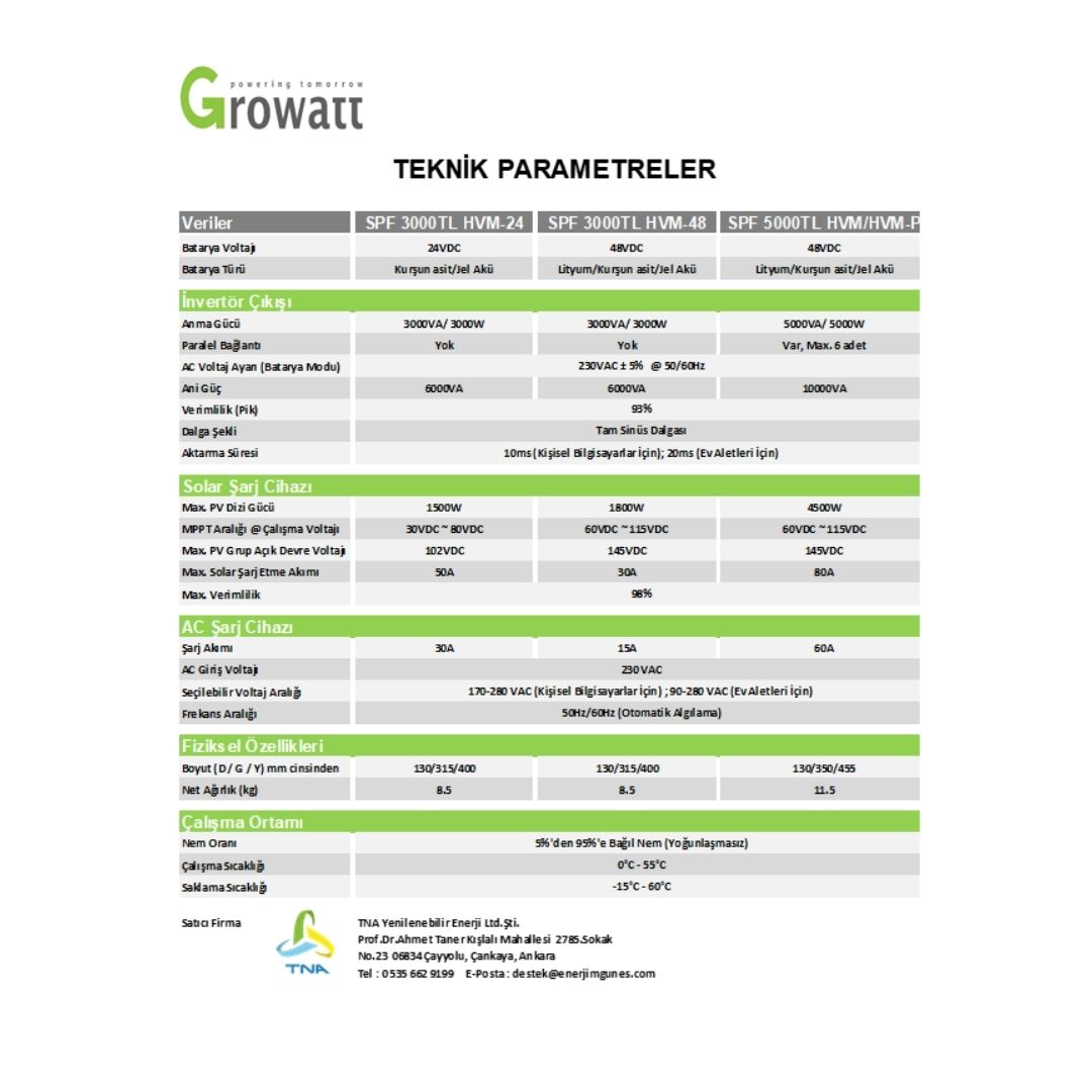 Growatt Offgrid Akıllı İnverter  3KW SPF 3000TL HVM-24
