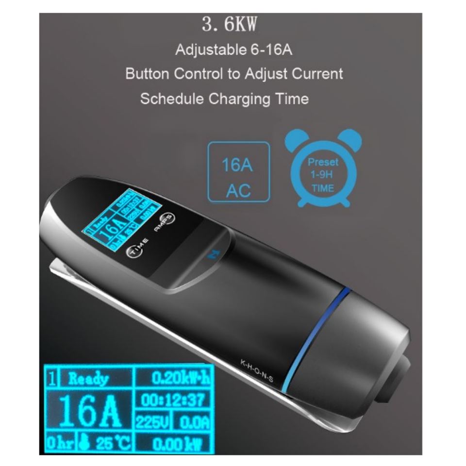 Khons 10m Kablo Taşınabilir  Elektrikli Araç Şarj İstasyonu/Cihazı  Tek Faz, 16A , 3,6KW 